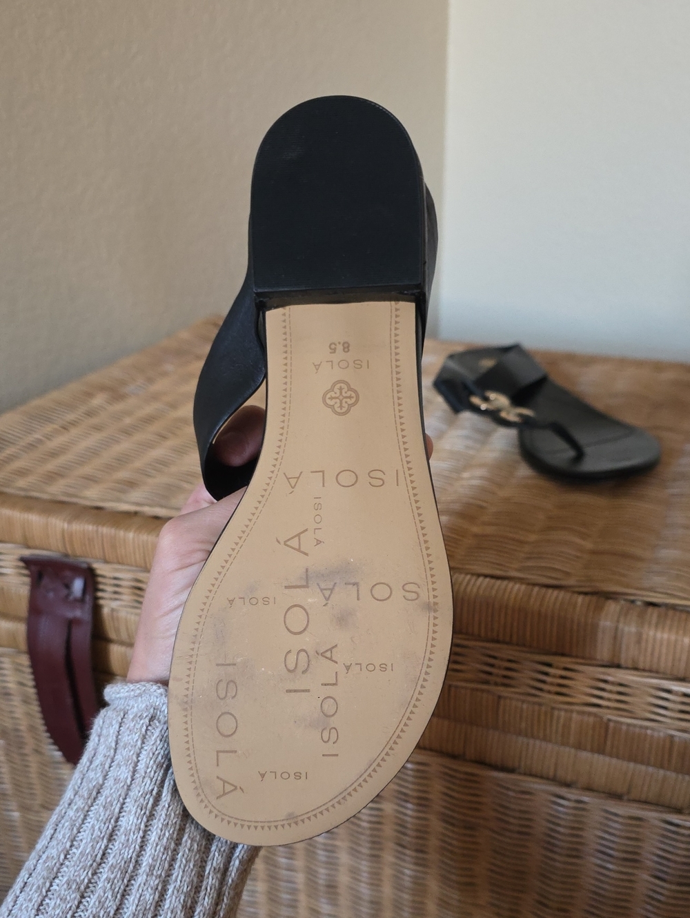 Isola Black Thong Sandals with Gold Rings - Picture 3 of 3